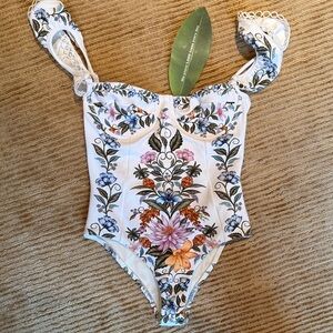 FARM Rio White Floral One-Piece Swimsuit Size XS NWT